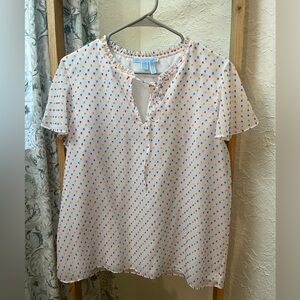 Draper James White Blouse with Colorful Dots